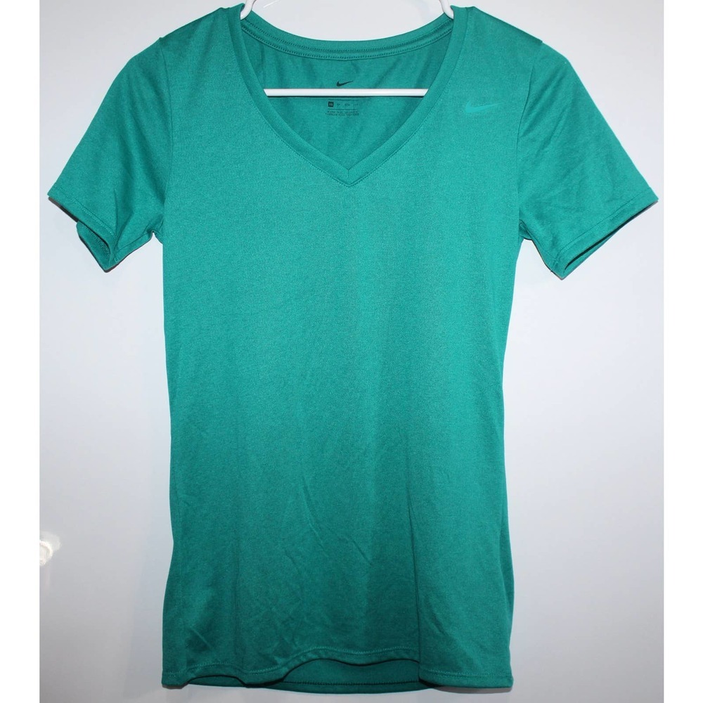 Women's Nike Dri-Fit Legend 2.0 V-Neck Short Sleeve Training Top Green Size XS